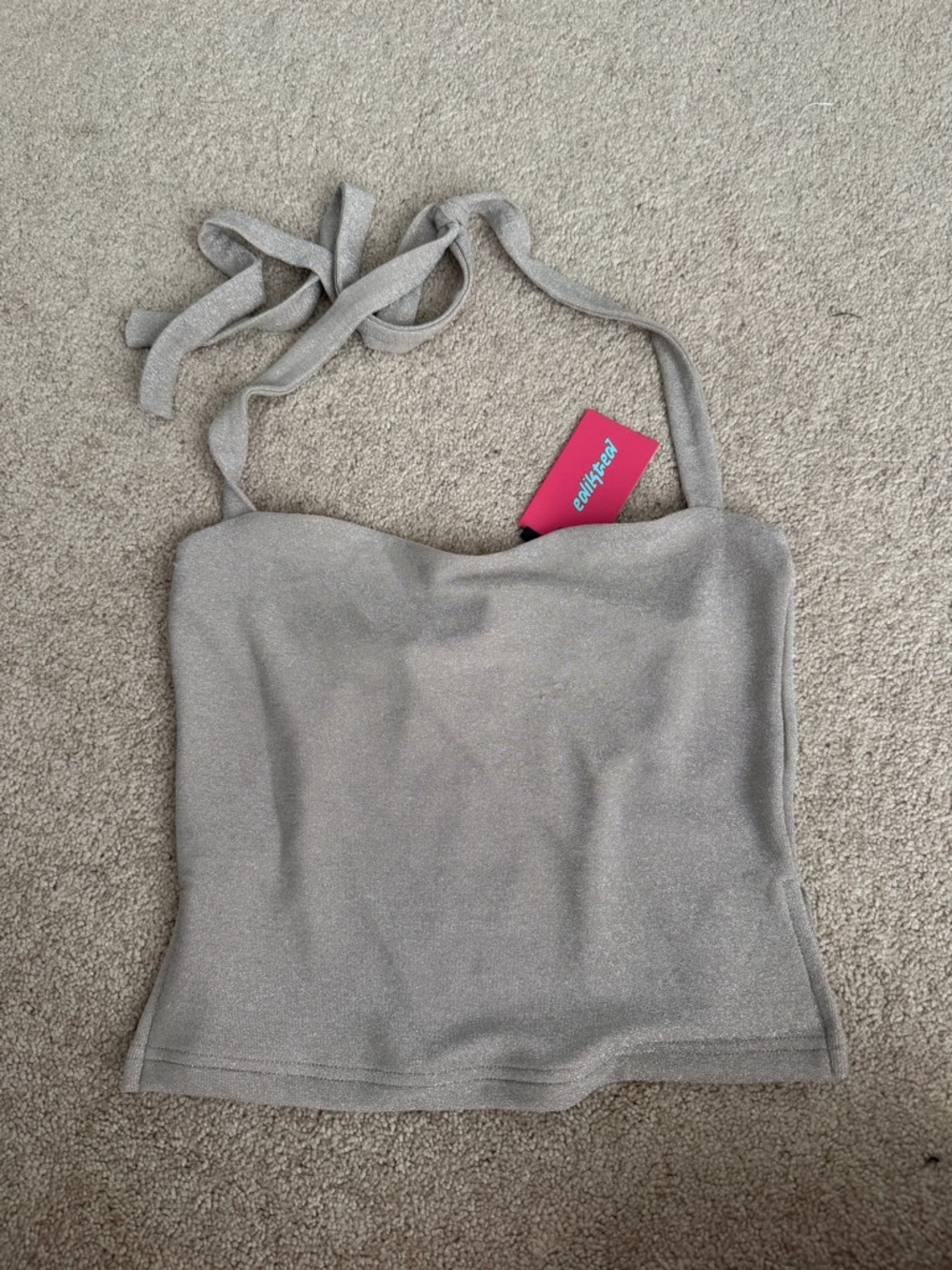 NEW Edikted Silver Shimmer Sparkly Halter Camisole